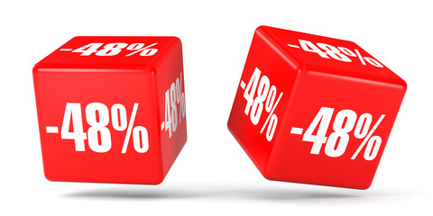 Forty eight percent off. Discount 48 %. Red cubes.