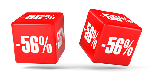 Fifty six percent off. Discount 56 %. Red cubes.