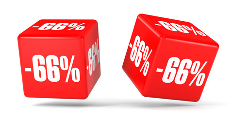 Sixty six percent off. Discount 66 %. Red cubes.