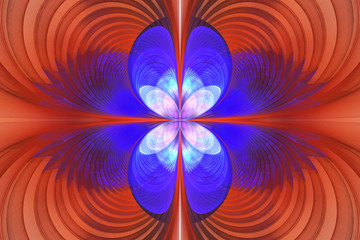 Exotic flower in blue and red colors. Abstract fractal background. 3D render.