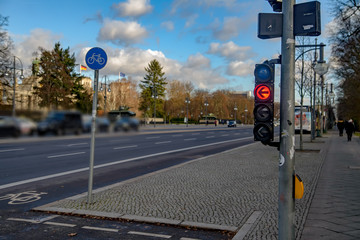 Red traffic light. Crossing near Tiergarten park, Berlin, Germany
