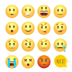 Set of Emoticons. Set of Emoji. Smile icons isolated vector illustration on white background.