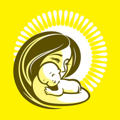 Happy mother with kid - beautiful vector illustration, graphic image, computer icon, label design element.