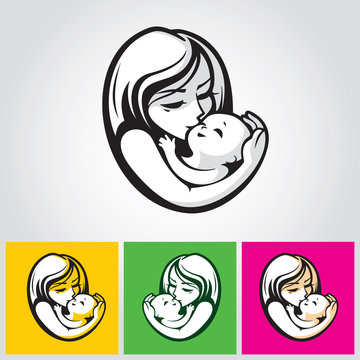 Mother and child - beautiful vector illustration, graphic image, computer icon, label design element.