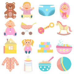 Baby flat icons set.