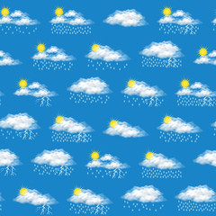 Meteorology Seamless Background, Illustrating Various Natural Weather Phenomena, Cloudy, Rain, Storm. Eps10 Contains Transparencies. Vector
