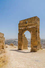 Ruins of ancient Merenid tombs overlooking the arabic city Fez, Morocco, Africa