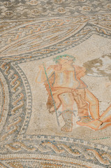 Fototapeta na wymiar Colorful mosaic at Column House of Roman ruins of Volubilis near Meknes, Morocco, Africa