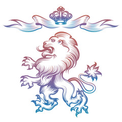 Naklejka premium Colorful heraldy royal lion and crown isolated on white background. Vector illustration