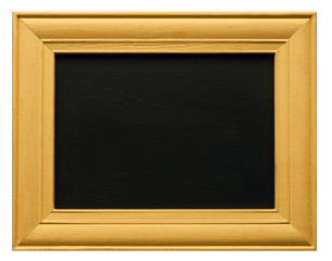 Yellow picture frame with blackboard inner, isolated on white background.