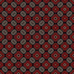 Abstract background of a symmetrical openwork retro pattern of elements of wavy lines, geometric figures of ovals of red color