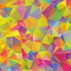 Abstract background made of small multicolor triangles. Lilac, purple, green, red, blue