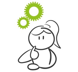 Stick Figure Series Green Woman / Nachdenken, Zahnräder
