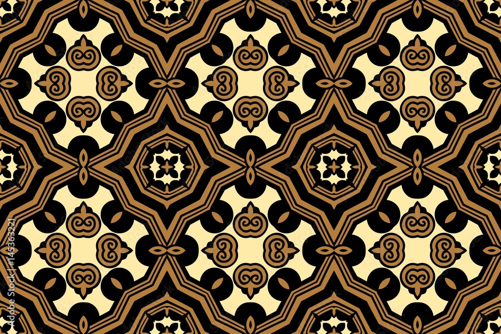 Poster abstract background of a symmetrical medieval pattern, decor of elements of geometric shapes in brow