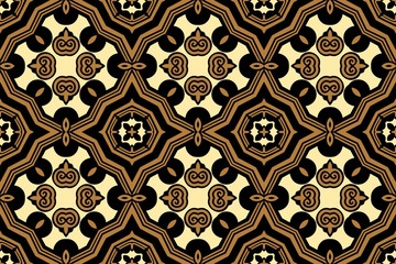 Abstract background of a symmetrical medieval pattern, decor of elements of geometric shapes in brown and yellow tones