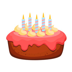 Webcake with five candles. sweet treat on the fifth birthday vector illustration isolated on white background