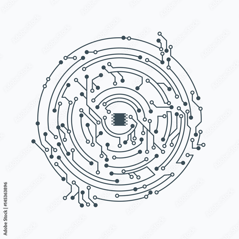 Poster circle shape circuit. microelectronics circuit.