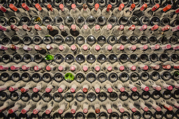 Obraz premium Storage of wine bottles a wine cellar in Lanzarote, Canary Islands, Spain, Europe