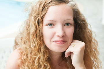 Portrait of Curly Blond woman