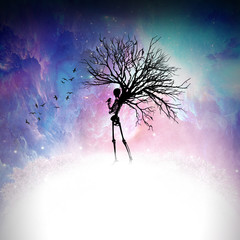Undead Tree cartoon character in the real world silhouette art photo manipulation