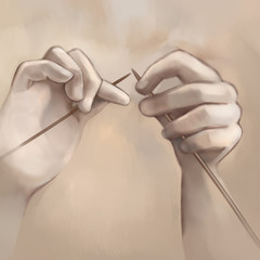 Picturesque hand drawing knitting needles. Illustration.