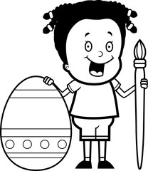 Cartoon Girl Painting Easter Egg