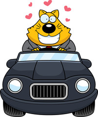 Cartoon Fat Cat Driving Love