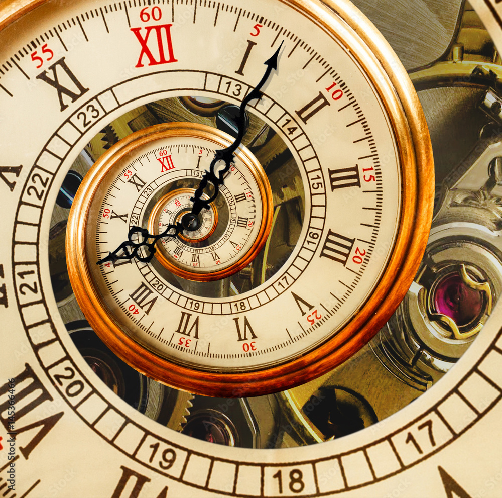 Wall mural antique old clock abstract fractal spiral. watch clock mechanism unusual abstract texture fractal pa
