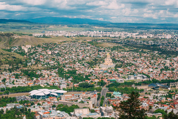 Tbilisi Georgia. Aerial Panoramic View Of City With Famous Landmark