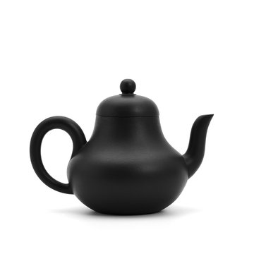 small earthenware Black teapot,on white background