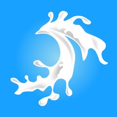 Realistic banner with white milk splashes collection on blue background
