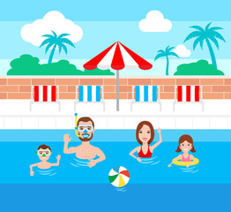 Obraz na płótnie Canvas happy family in swimming pool .summer vacation concept