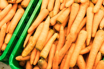 Carrots background. Fresh organic carrots. Background texture of carrots. Local organic market on a...