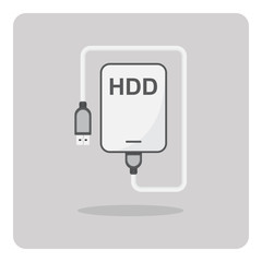 Vector of flat icon, External hard disk drive with cable on isolated background