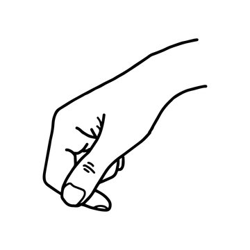 hand holding blank space - vector illustration sketch hand drawn with black lines, isolated on white background