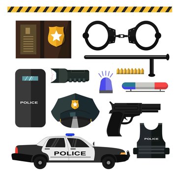 Concept of police equipment isolated on white