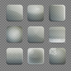 Collection of transparent glass square app buttons