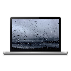 Laptop with rain drops