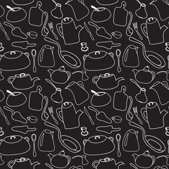 Kitchen art design vector illustration. Seamless black and white pattern