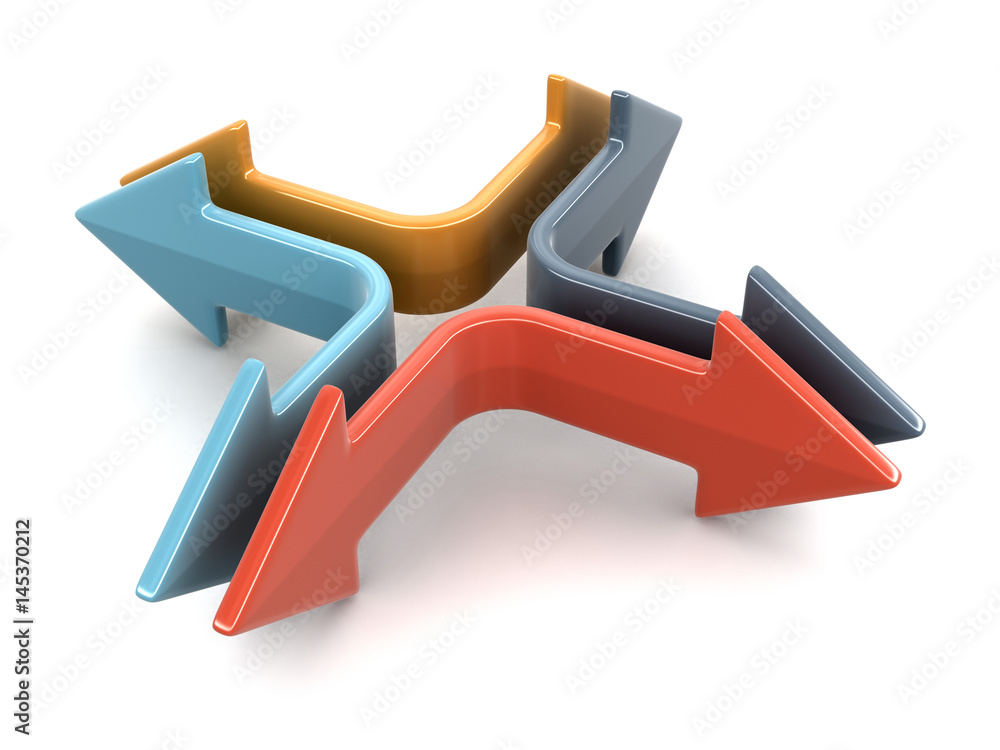Poster 3d image of arrows in different directions. image with clipping path