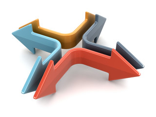 3d image of arrows in different directions. Image with clipping path