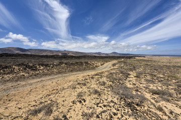 Road through the fantastic coastal area of Lanzarotes Northwest, Lanzarote, Spain, Europe