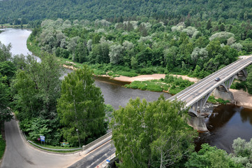 View from the top of the bridge over the river Gauja.