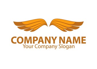 Company name emblem with orange bird wings isolated on white