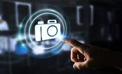 Businessman using modern camera application 3D rendering