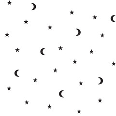 Vector black moon and stars seamless pattern on the white background - 145371870