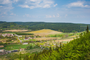 Naklejka premium Szczytna village from above, Stolowe Mountains, Klodzka Valley, Sudetes, Poland