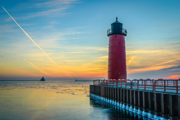Red Lighthouse at Sunrise