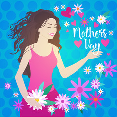 Obraz na płótnie Canvas Happy Mother Day, Spring Holiday Greeting Card Banner Flat Vector Illustration