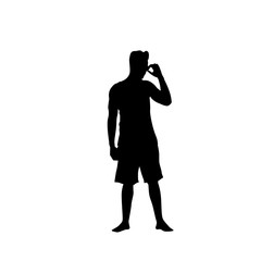 Man Black Silhouette Speak On Cell Smart Phone Call Standing Full Length Over White Background Vector Illustration